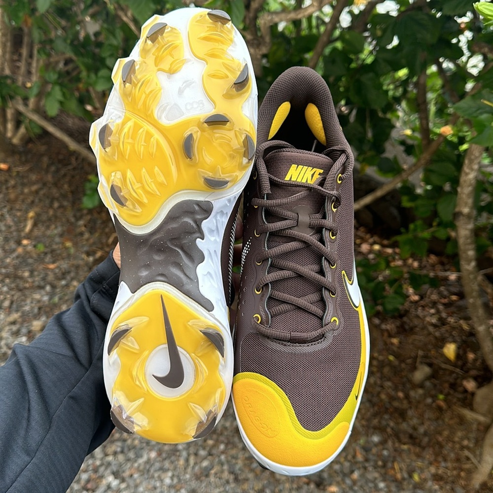 Nike Mens Alpha Huarache Elite 3 MCS Brown Yellow Baseball Cleats Size 12 - Picture 7 of 8